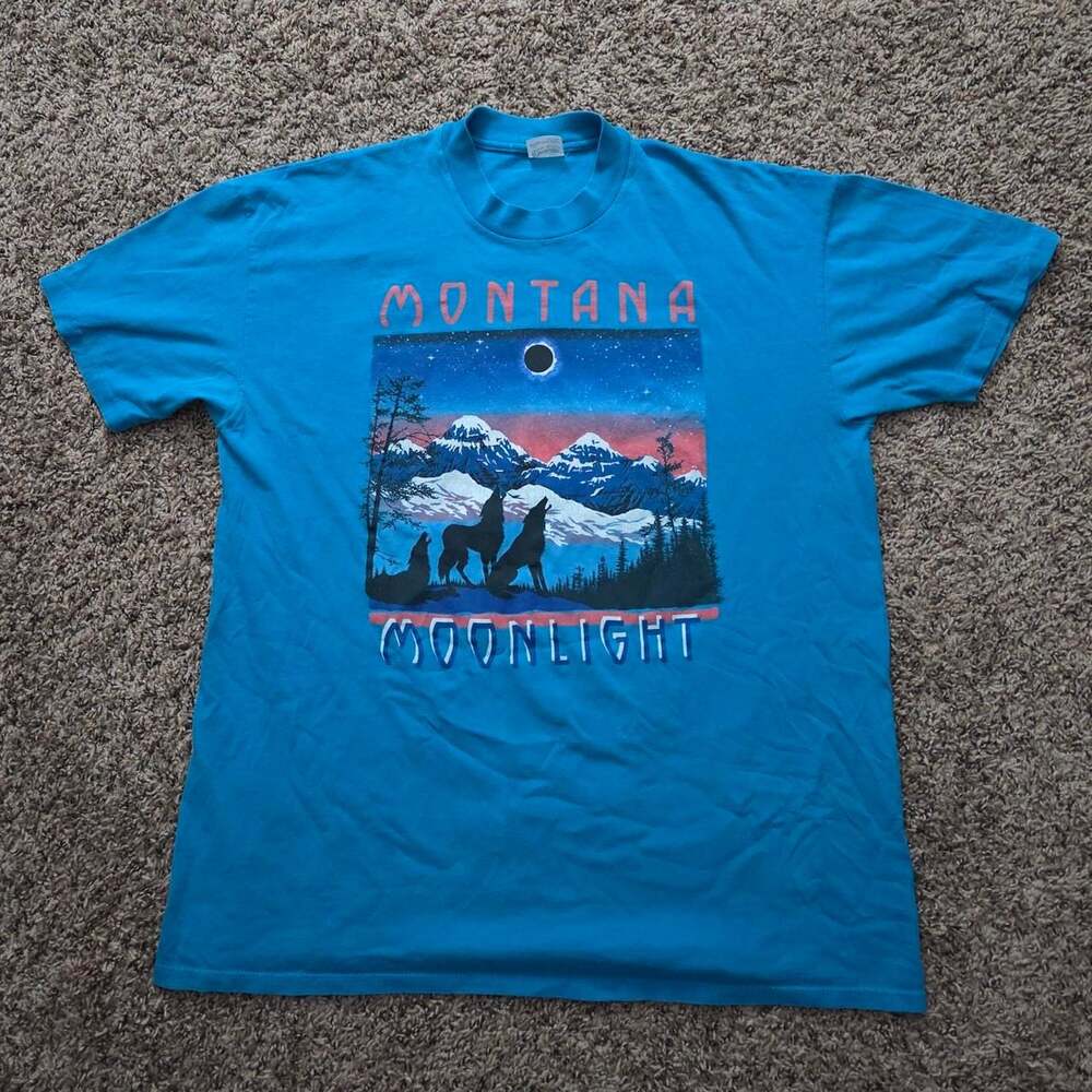 Vintage Stedman Montana Moonlight Wolf Graphic T-Shirt XL Made in USA